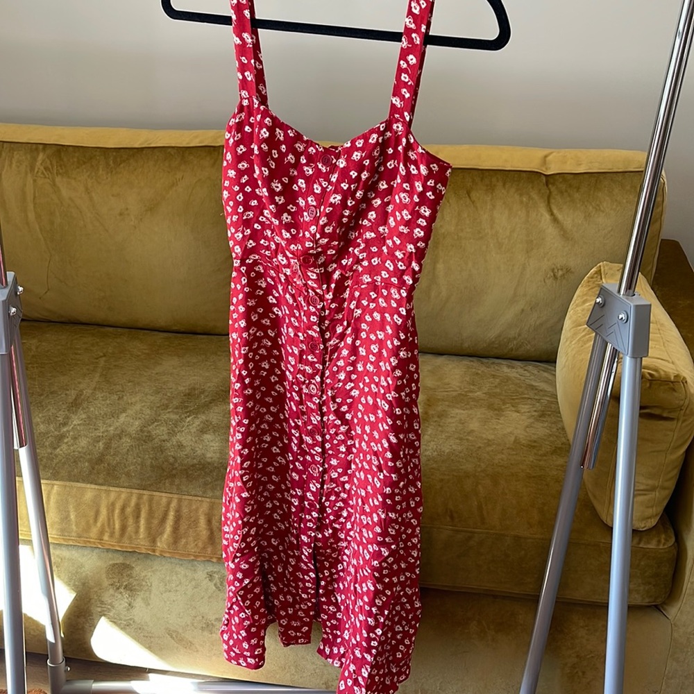 Reformation Red & White Floral Print Midi Dress